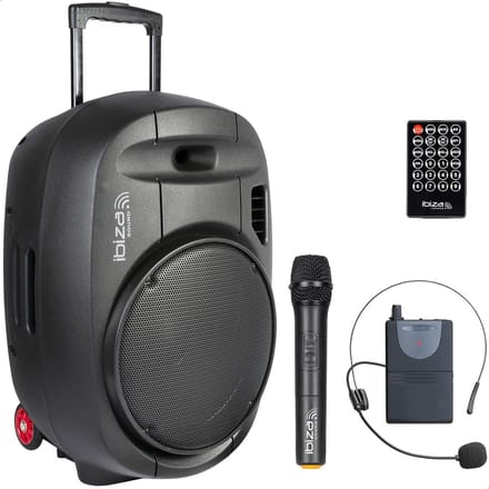 Draagbare Luidspreker 15 inch - 800 Watt - Met 2 UHF Microfoons - Bluetooth - USB - SD - TWS - 6-8 Uur Autonomie