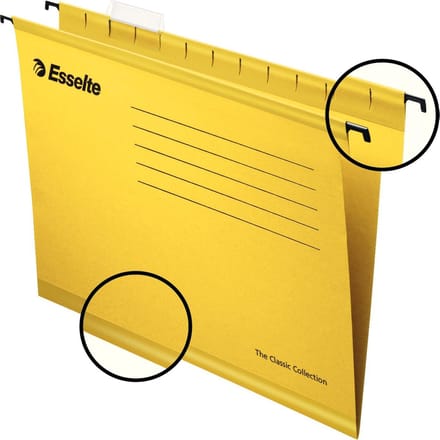 Esselte Classic Versterkte Hangmap - A4 - 25 stuks - Geel - Voor Thuiswerken - Ideaal Voor Thuiskantoor