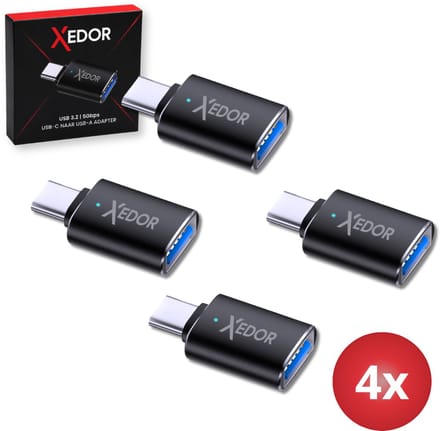 Xedor® Nexa – USB C naar USB A Adapter – 4 Stuks – USB 3.2 Gen 1 – 5 Gbps – Laptops, Smartphones & USB sticks – Zwart
