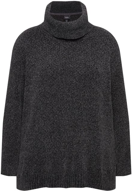 Ulla Popken - Dames - Chenille pullover oversized opstaande kraag lange mouwen - Grafietgrijs - Maat 54+