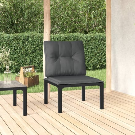 vidaXL - Tuinstoel - met - kussens - poly - rattan - zwart - en - grijs