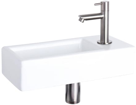 Differnz Hura fonteinset – 37.5x18.5x9 cm – keramiek wit – rechte mat chromen kraan