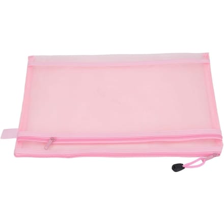 10 Stuks Dubbellaags Gaas Rits Portemonnee Tassen Nylon Gaas A4 Documententas met Handvat voor Kantoor School Huis Roze roze