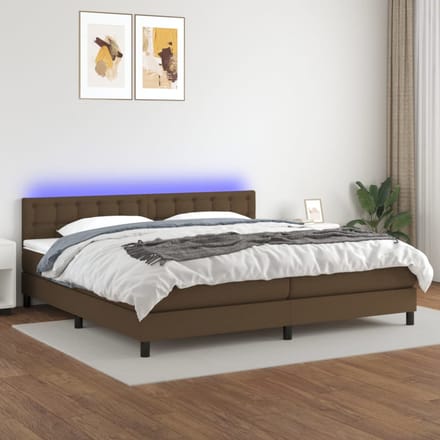 vidaXL - Boxspring - met - matras - en - LED - stof - donkerbruin - 200x200 - cm