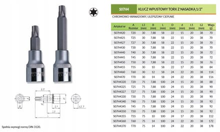 Jonnesway S07H4340 - Nasadeklus - TORX T40 - 100mm - Chrom-Vanadiumstaal