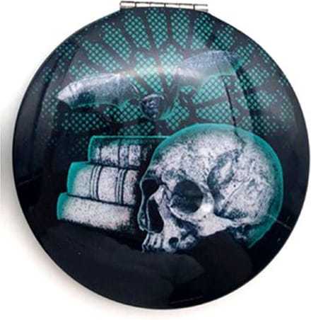 Spiegeltje Make-Up Compact Klep - Gothica Skull Nocturne Groen Zijde - 6.5x6.5x1cm