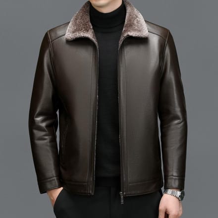 Leren jas van papa Heren Verdikte donsjas Leren jas Jas 4XL black