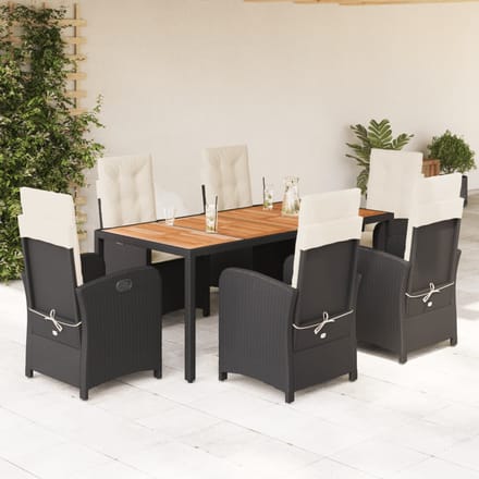 vidaXL - 7-delige - Tuinset - met - kussens - poly - rattan - zwart