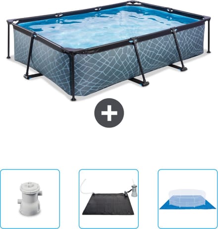 EXIT Rechthoekig Stone Frame Zwembad - 300 x 200 x 65 cm - Inclusief Pomp - Solar Mat - Grondzeil - Nu extra voordelig