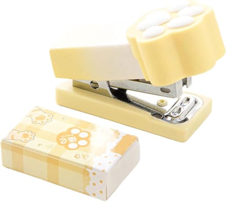 Mini Nietmachine - Kantoor Accessoire - Papier Binden - Leuk Kattenpoot Design - 2-15 Vel - Geel