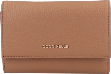 COCCINELLE Leren Portemonnee Metallic Soft Wallet Grainy Leather Skin Lichtbruin