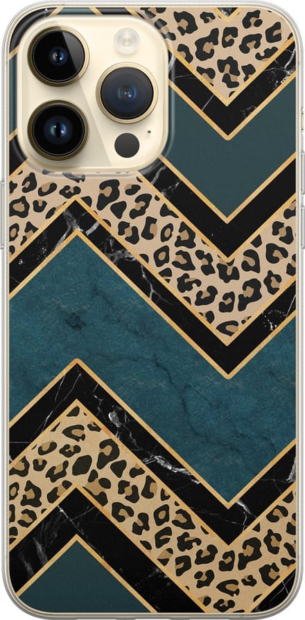 Leuke Telefoonhoesjes - Hoesje geschikt voor iPhone 14 Pro Max - Luipaard zigzag - Soft case - TPU - Luipaardprint - Multi