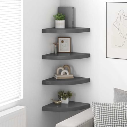 vidaXL - Hoekschappen - zwevend - 4 - st - 35x35x3,8 - cm - MDF - hoogglans - grijs