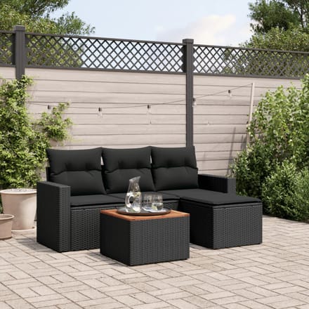 vidaXL - 5-delige - Loungeset - met - kussens - poly - rattan - zwart