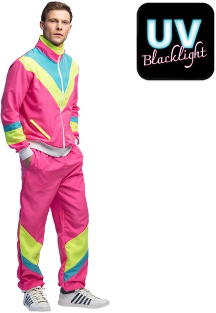 Boland - Trainingspak Retro dude neonroze (S) - Volwassenen - Hippie - 80's & 90's - Disco