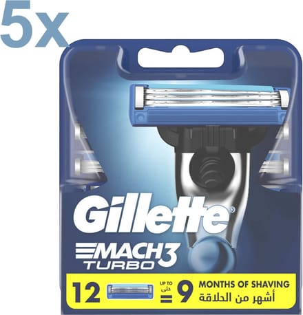 Gillette - Mach3 Turbo - Scheermesjes Voor Mannen - 60 Navulmesjes - Voordeelverpakking