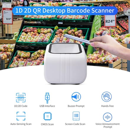 Plateforme Scanner Code-barres 1D 2D QR avec Invite Vocale Annonce Lecteur de Code-barres Filaire USB Mains Libres Capteur d'Image CMOS blanc