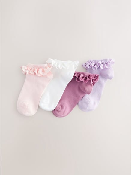 Next - Meisjes - 4 Paar sneakersokken met ruche en hoog katoengehalte - Roze