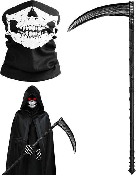Horror Kostuum Accessoire met Sikkel en Doodskopmasker voor Halloween Feest en Griezelen met Scream Thema