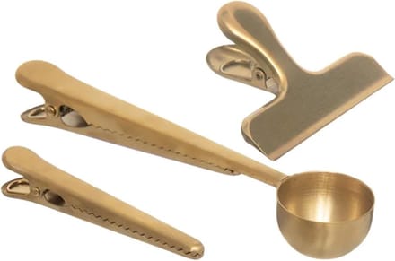 3 Sluitclips inclusief lepelclip Roestvrij Staal Goud
