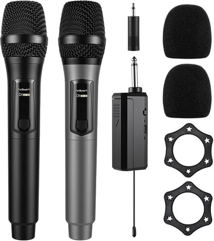 Draadloze Microfoon Set - Professioneel Systeem - Feest Karaoke - Dubbele Handheld - 640 Gram - Zwart Grijs