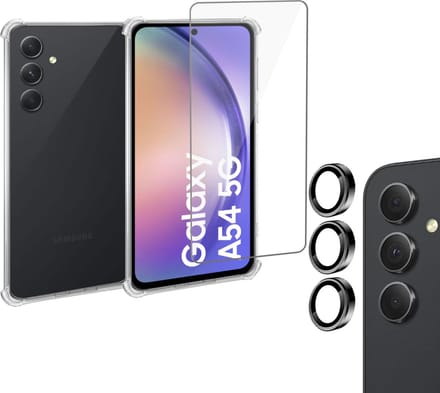 Geschikt voor Samsung A54 Hoesje + Screenprotector + Camera Beschermglas – Gehard Glas Screen Cover Protector