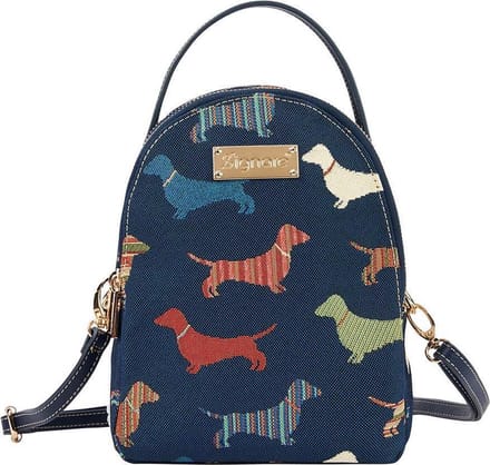 Signare - Mini Backpack - Rugtas - Schoudertas - luxe Gobelinstof - Dachshund - Teckel - Donker Blauw