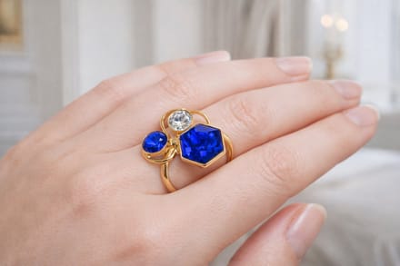 Handgemaakte Swarovski Hexagon Ring – Gerhodineerd & 18K Verguld | Unieke Elegantie