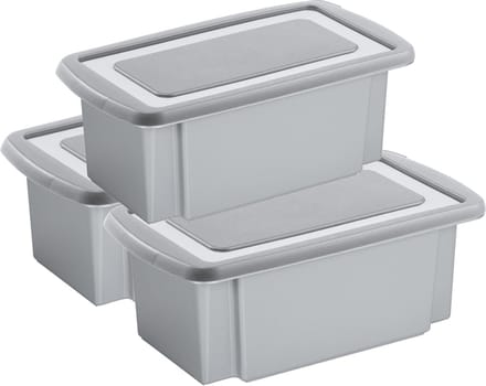 Sunware 3x stuks opslagbox kunststof 7 liter grijs 38 x 21 x 14 cm met afsluitbare deksel