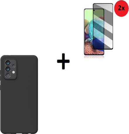 Samsung Galaxy A52 Hoesje - Siliconen - Samsung Galaxy A52 Screenprotector - Hoesje Zwart Case + 2x Privacy Screenprotector