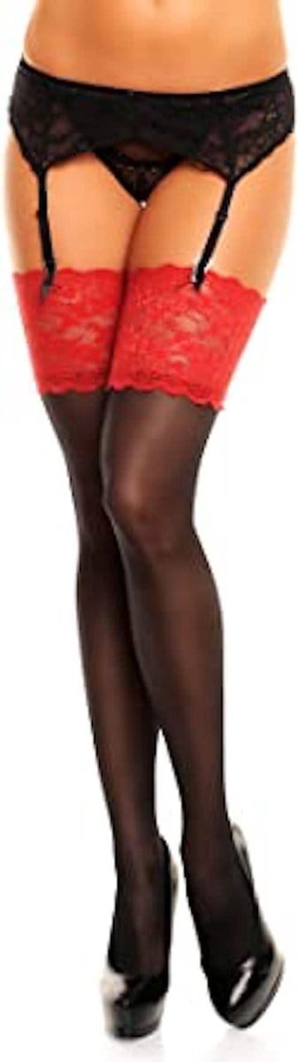 Glamory 20 den jarretelkousen maat 40/42 zwart/rood