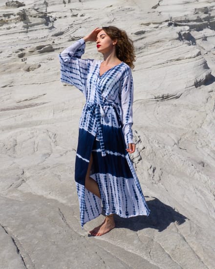 Samimi Samsara Luxe Strandkimono Blauw/Wit