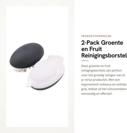 Dailygoods- Reinigingsborstel Antislip Grip - Groente/Fruit Borstel - Ergonomisch Ontwerp - TPR/Plastic - 2-Pack - Comfortabele Grip - Groenteborstel