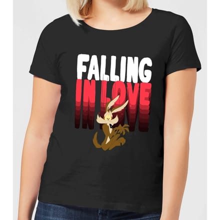 Looney Tunes Falling In Love Wile E. Coyote Women's T-Shirt - Black - M