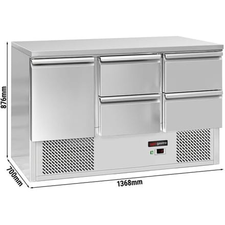 GGM Gastro Kühltisch ECO - 1370x700mm - mit 1 Tür - 4 Schubladen Zilver