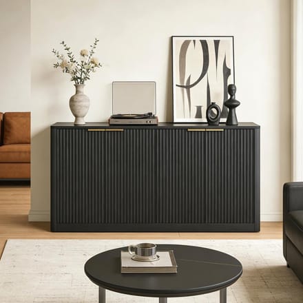 Dressoir - 150x40x70,5 cm - Met 4 Deuren Golf Design - Boogvorm Opslag - Hout - Zwart