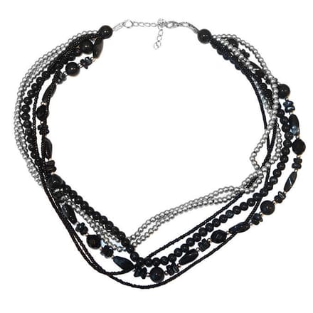 Korte Ketting met Zwarte en Grijze Kralen