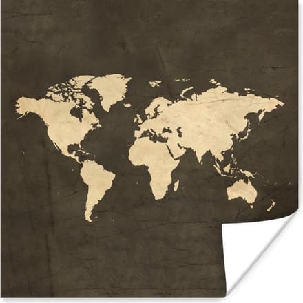 Poster Wereldkaart - Kleuren - Vintage - 30x30 cm
