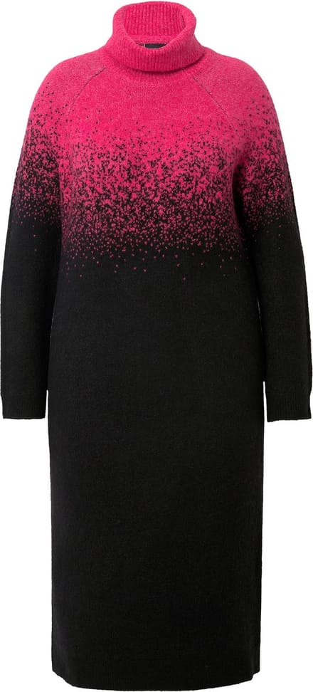Ulla Popken - Dames - Gebreide midi-jurk kleurverloop opstaande kraag - Zwart - Maat 54+