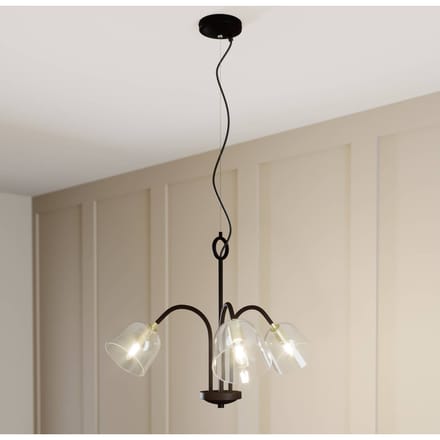 Lucande - hanglamp - 3lichts - glas, metaal - H: 51.5 cm - E14 - helder, zwart, messing
