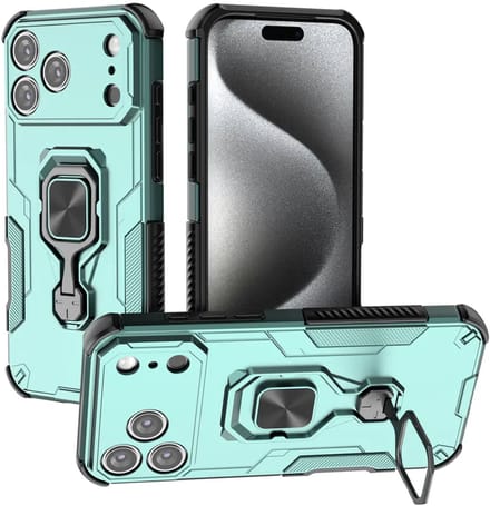 MobyDefend Hoesje - Geschikt voor iPhone 17 Pro Max - Dubbelgelaagde Pantsercase Met Standaard - Turquoise