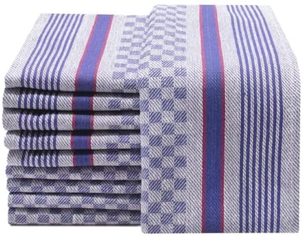 Set van 10 theedoeken katoen - blauw-wit ruitje - 45x90 cm
