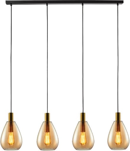 Dorato Hanglamp 4-lichts balk brons-goud/amber glas - Modern - Freelight