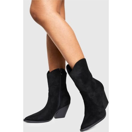 boohoo Dames Faux Suede Calf High Western Boots | Black | Maat: 3