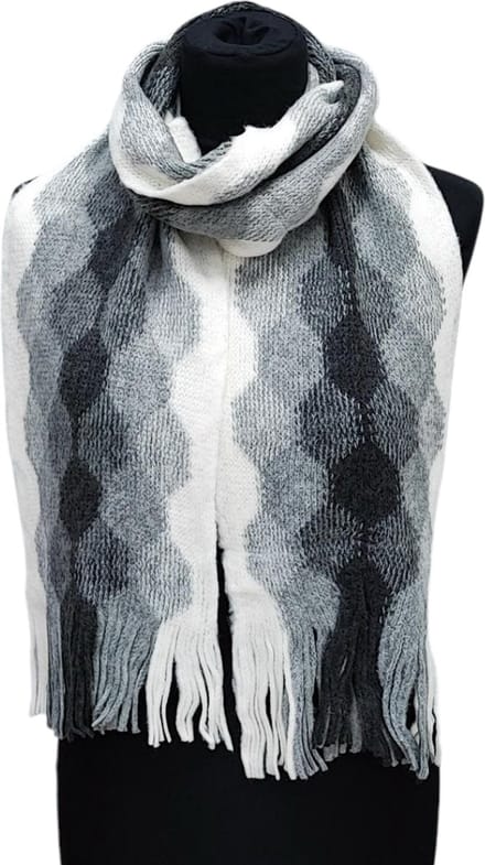 Lange Gebreide Sjaal - Unisex - Ecru/Grijs - 180 x 25 cm (144)