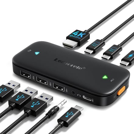 USB C KVM Switch HDMI 4K 60Hz, 2 PC's 1 Beeldscherm, 2 Beeldschermen, USB C en Ethernet Connectiviteit