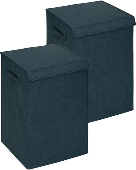 5Five Eureka sorteer wasmand - 2x - 74 liter - smaragd groen - 37 x 37 x 60 cm - MDF/Polyester stof - met afsluitklep