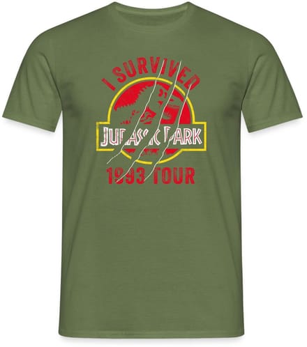 Jurassic Park Bekrast Logo I Survived 1993 Tour T-Shirt Heren
