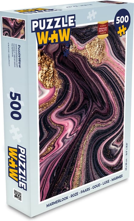 Puzzel Marmerlook - Roze - Paars - Goud - Luxe - Marmer print - Legpuzzel - Puzzel 500 stukjes