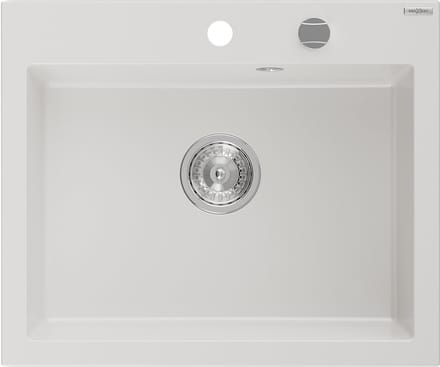 Mexen Elix granieten gootsteen 1-baks, 600 x 500 , wit, sifon chroom - 6525601005-20